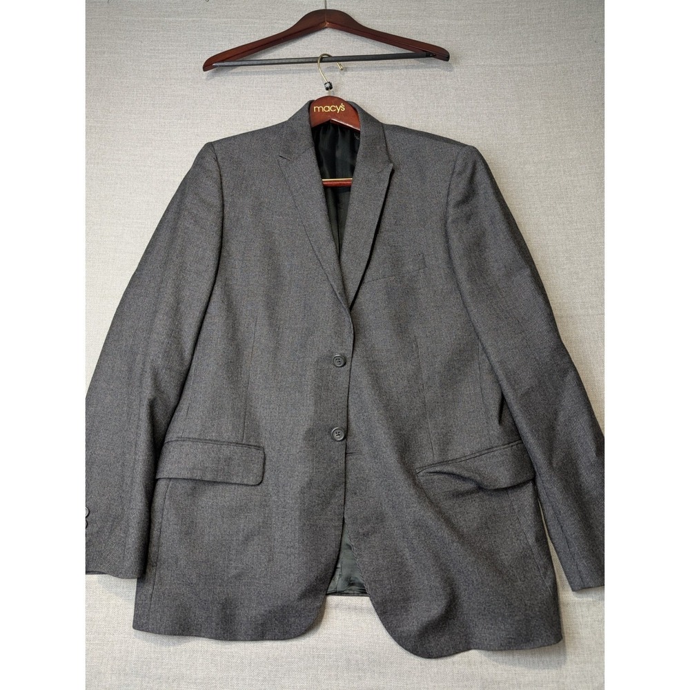 Calvin Klein Mens XL Gray Nailhead 100% Wool 2-Button Suit Jacket Blazer - Picture 1 of 12